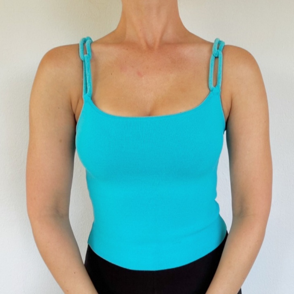 House of Harlow 1960 teal blue chain loop strap knit cami tank blouse size XS